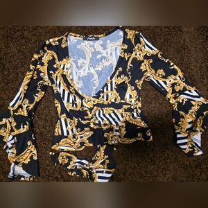 Elegant Black and Gold Patterned Bodysuit